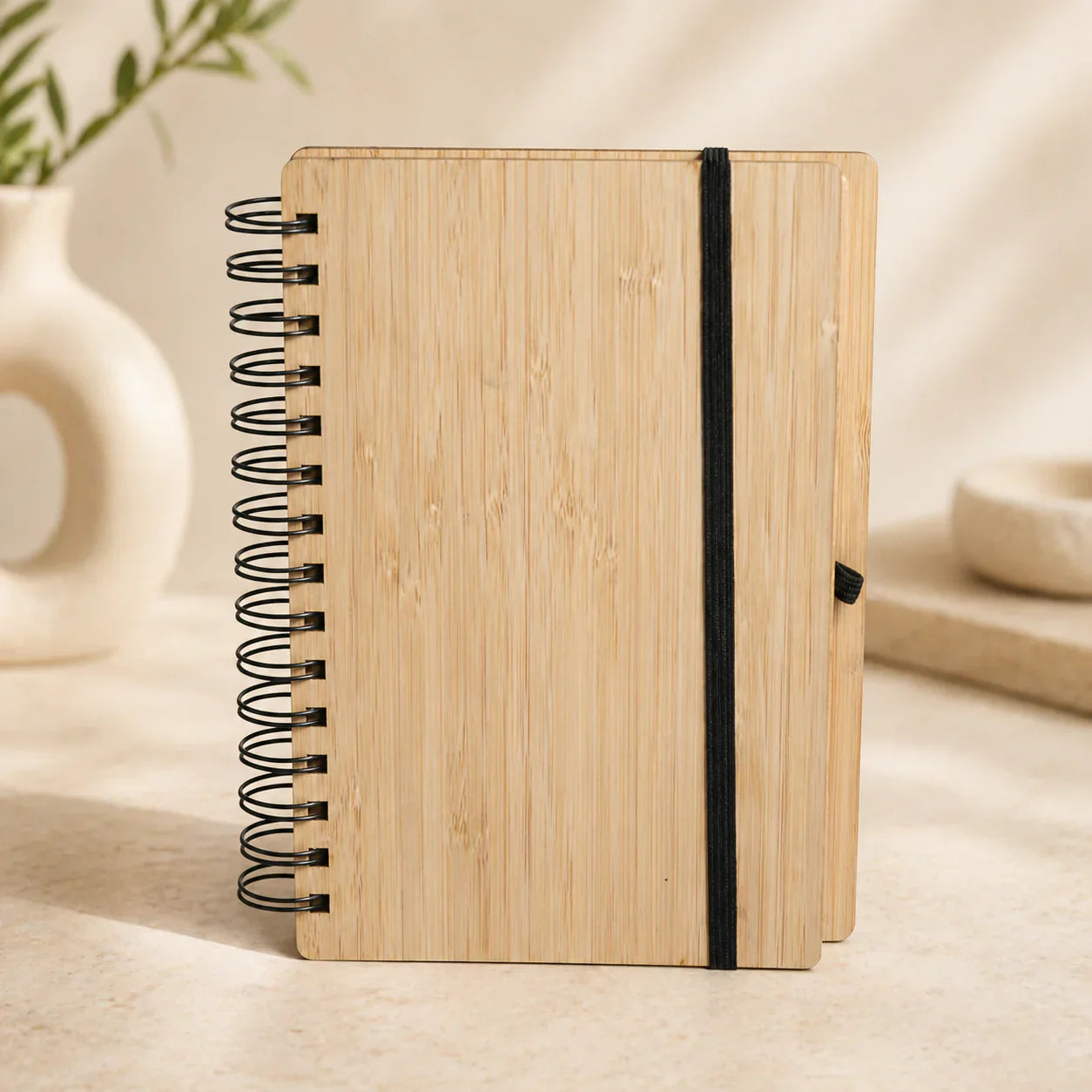 Bamboo Diary with Elastic Band | Eco-Friendly A5 Spiral Notebook