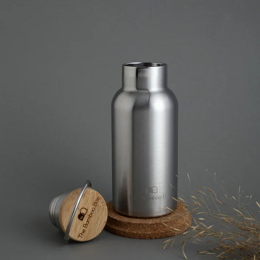 Bamboo Lid Thermos Bottle – Double Wall 304 Stainless Steel