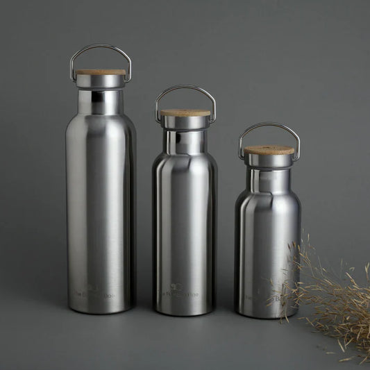 Bamboo Lid Thermos Bottle – Double Wall 304 Stainless Steel